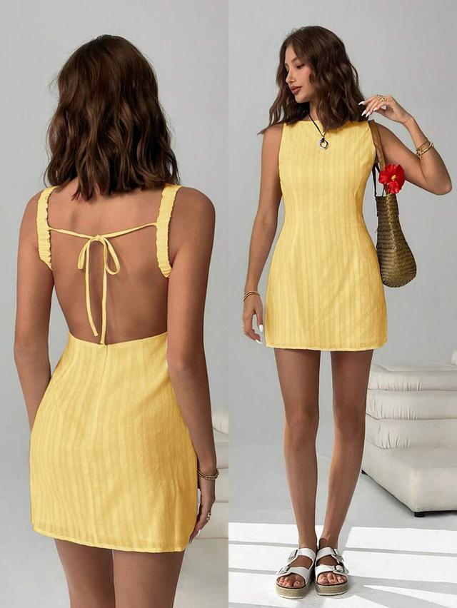 yellow striped backless mini dress