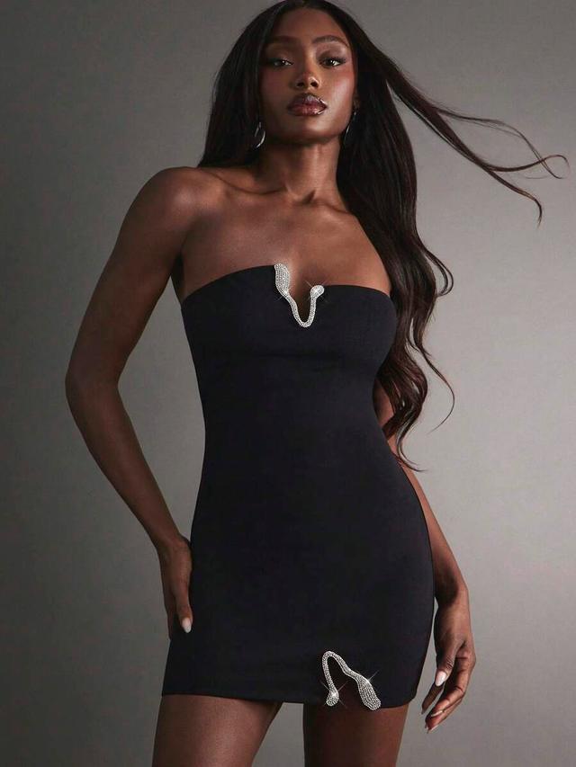 hauture sexy party night out glam rhinestone detail mini dress