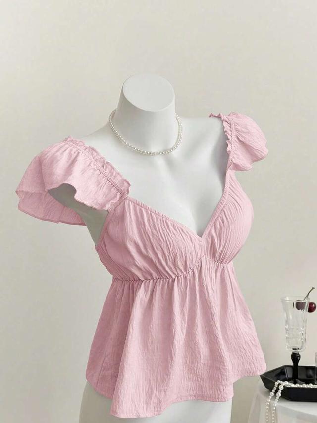 pink ruffled trim sleeveless backless crop top