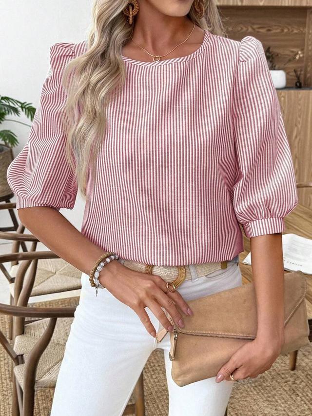 striped lantern sleeve casual commuter blouse