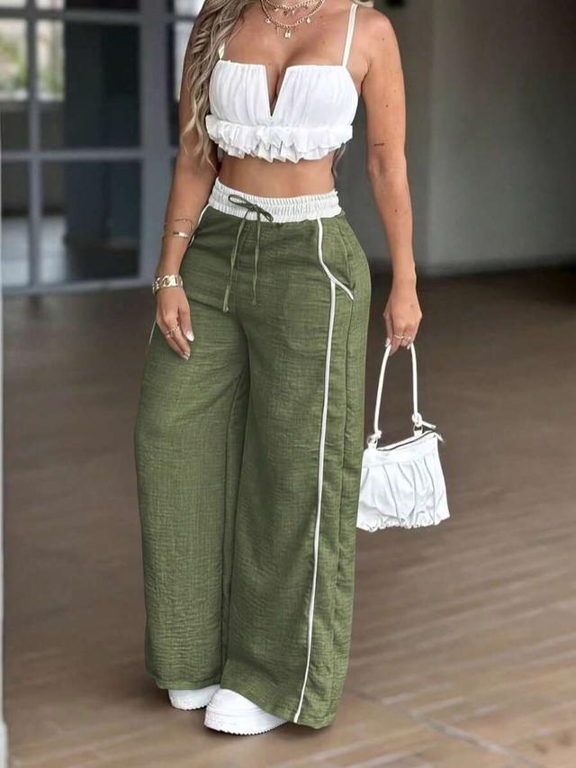 green greenish-gray high waist wide leg casual pants