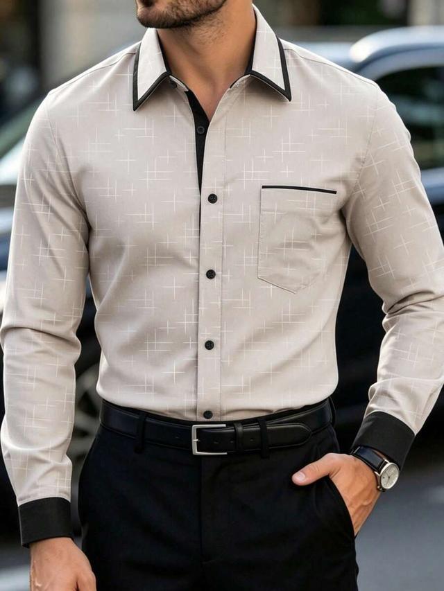 beige color blocked long sleeve button shirt