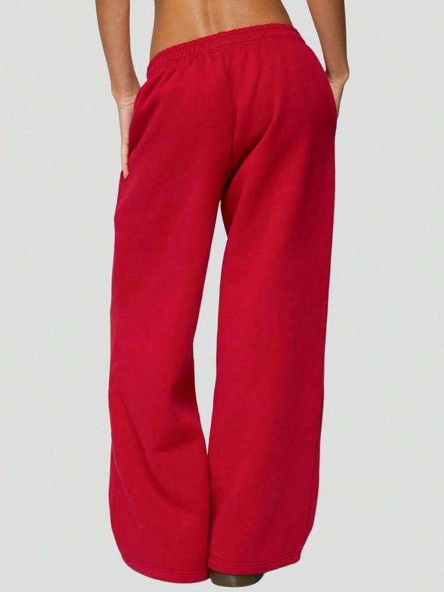 red solid wide leg elastic waist lounge sweatpants
