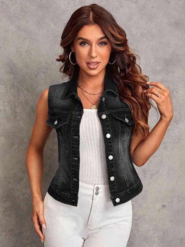 black washed denim sleeveless vest jacket