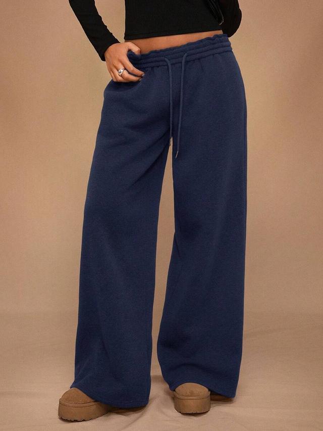 navy thermal lined loose wide leg sweatpants