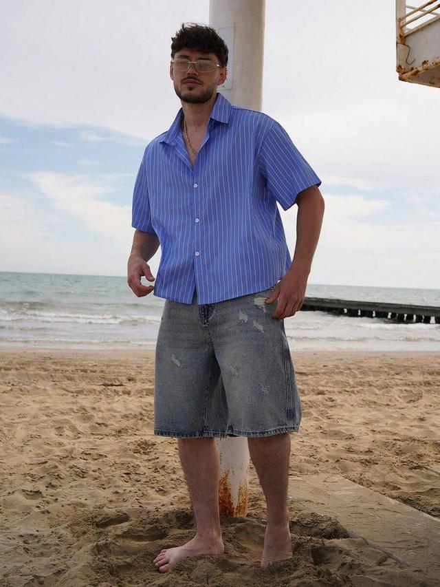 retro washed loose fit denim bermuda shorts
