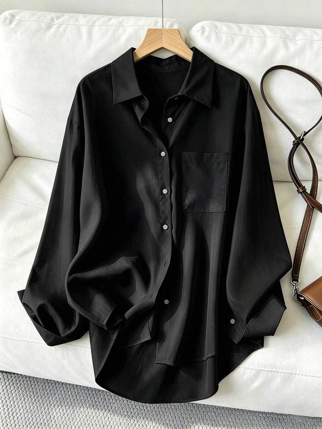women's casual loose long sleeve shirt in black