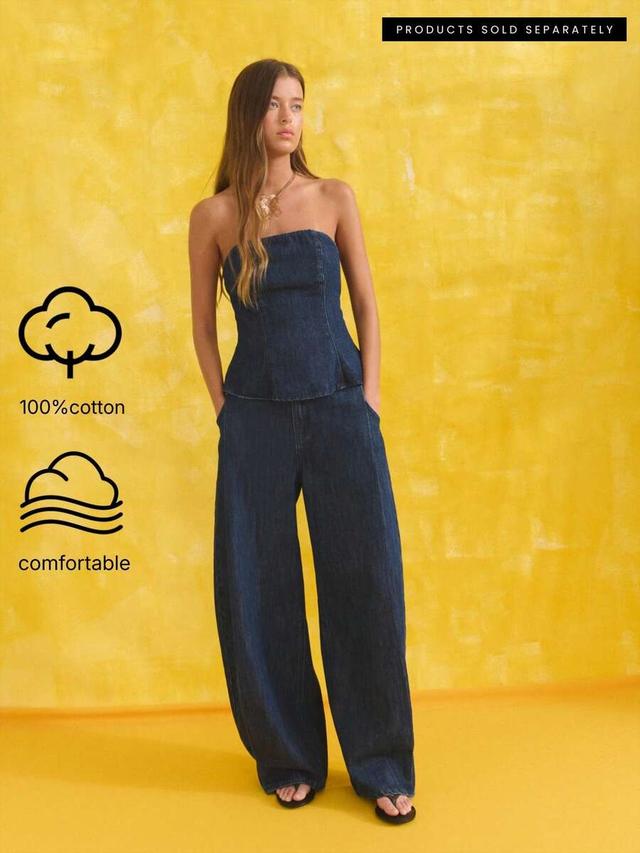 nöista denim strapless peplum bustier top