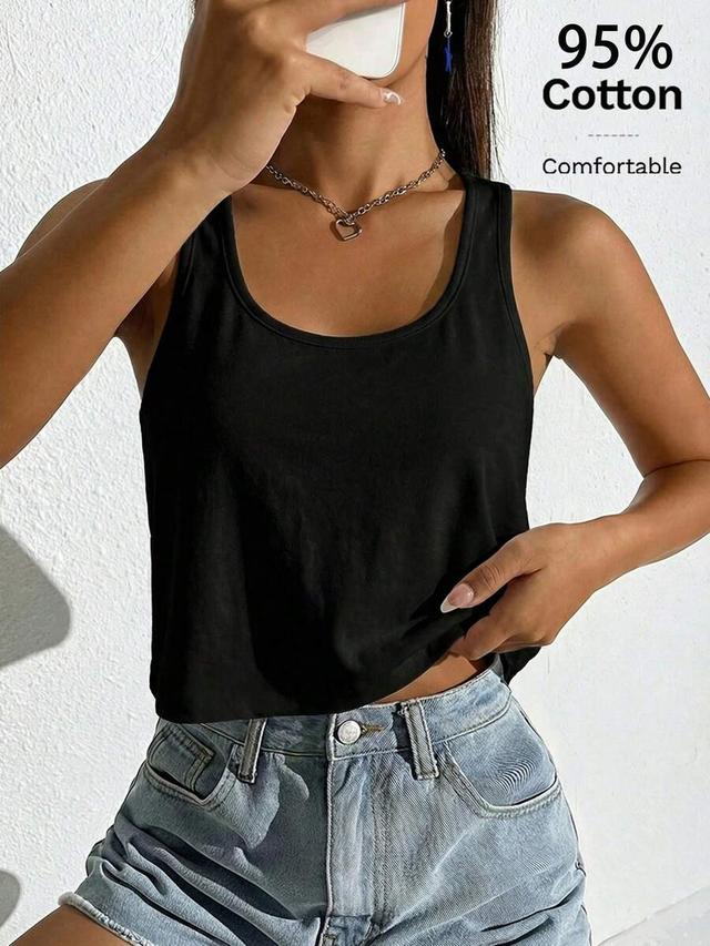 casual black u-neck cropped tank top