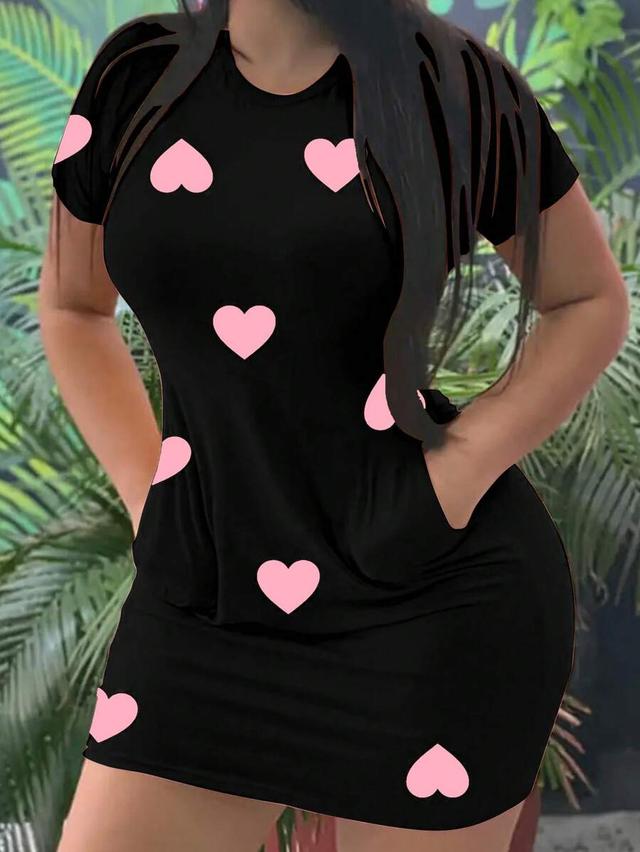black heart print short sleeve crew neck dress