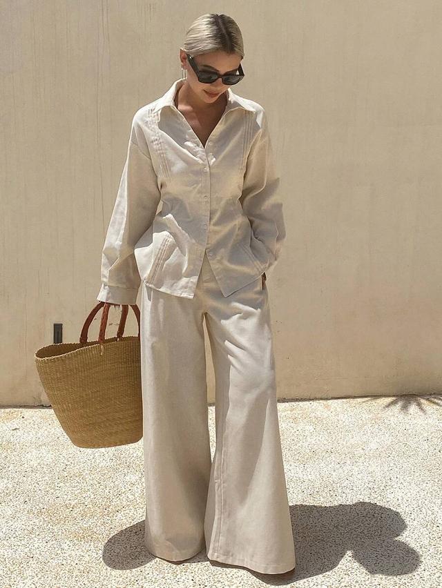 solid color linen wide leg trousers