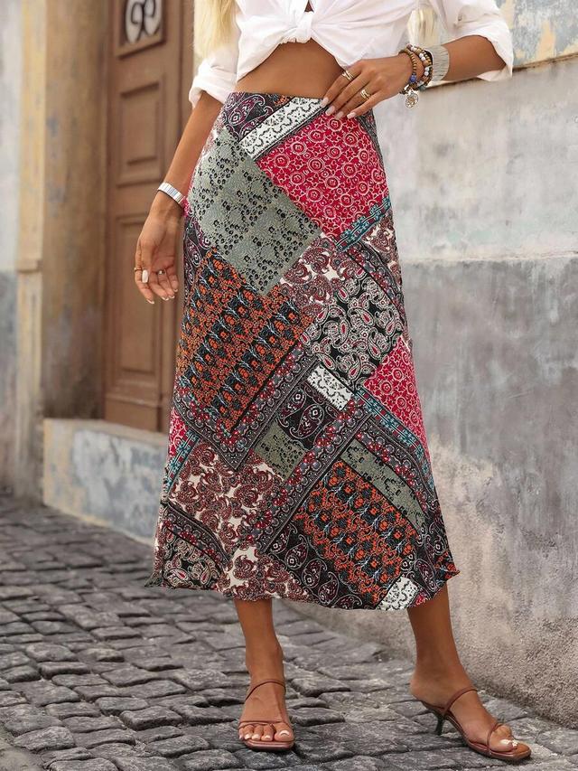 brillora paisley floral print midi skirt
