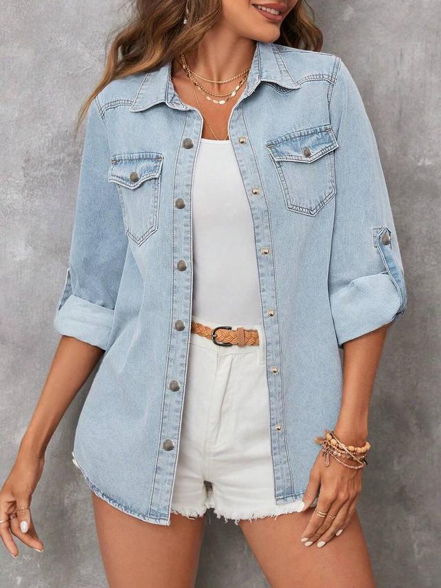 light blue washed denim shirt jacket
