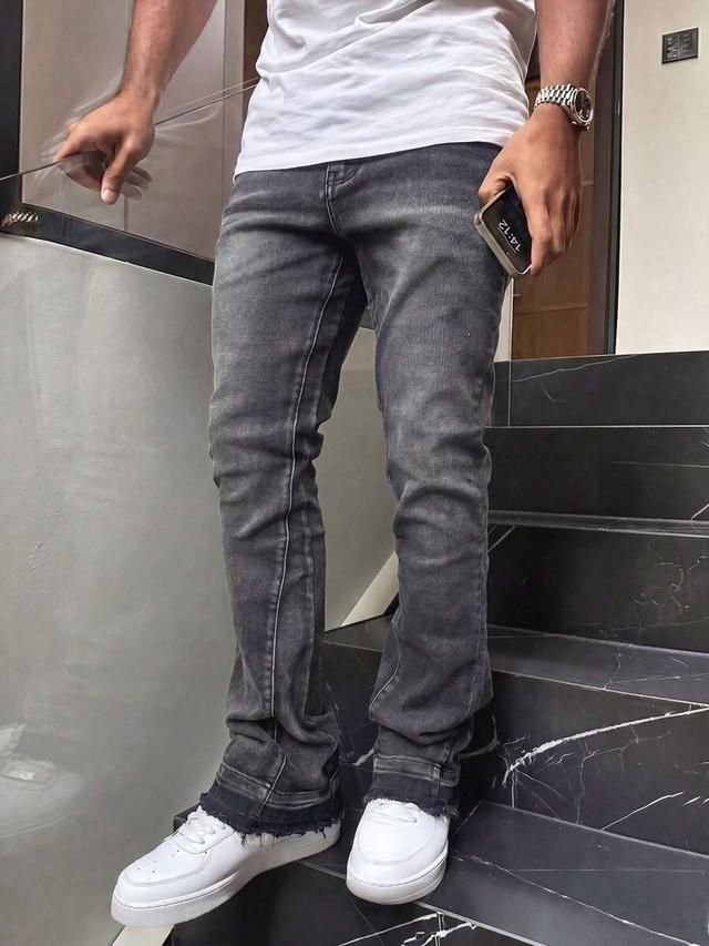 men's retro washed stretch slim flared jeans