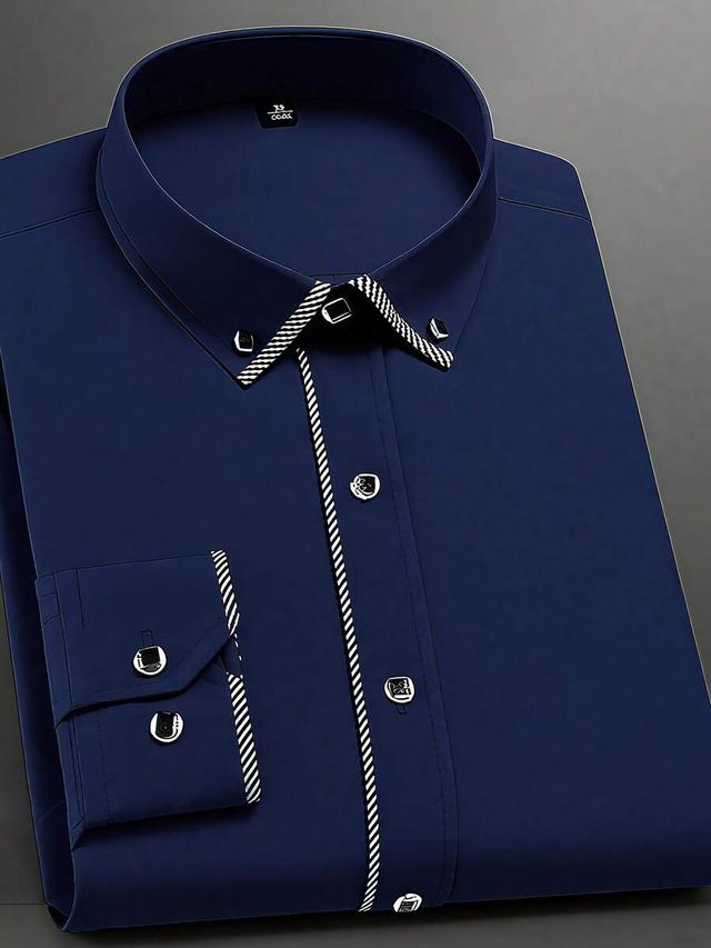 men's navy blue slim fit button-down dress shirt