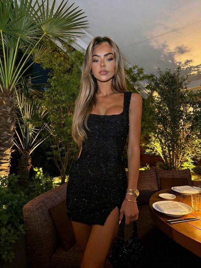 black sequin square neck sleeveless bodycon mini dress