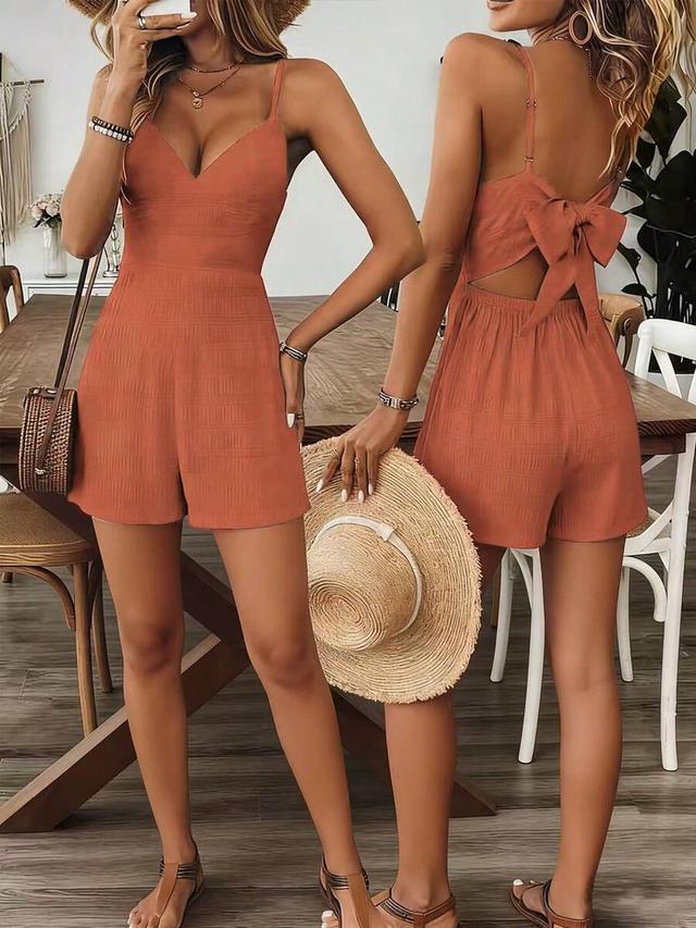 rust sleeveless cinched waist bow back jumpsuit
