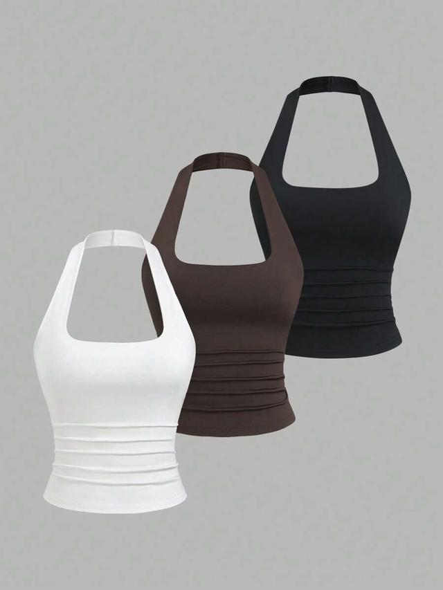white versatile u-neck slim fit halter tank top