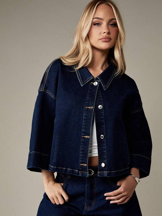dark wash denim cropped boxy jacket