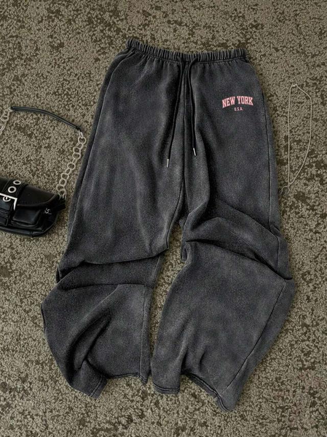 charcoal grey acid wash straight leg sweatpants