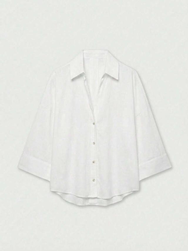 white casual versatile turndown collar wide sleeve blouse