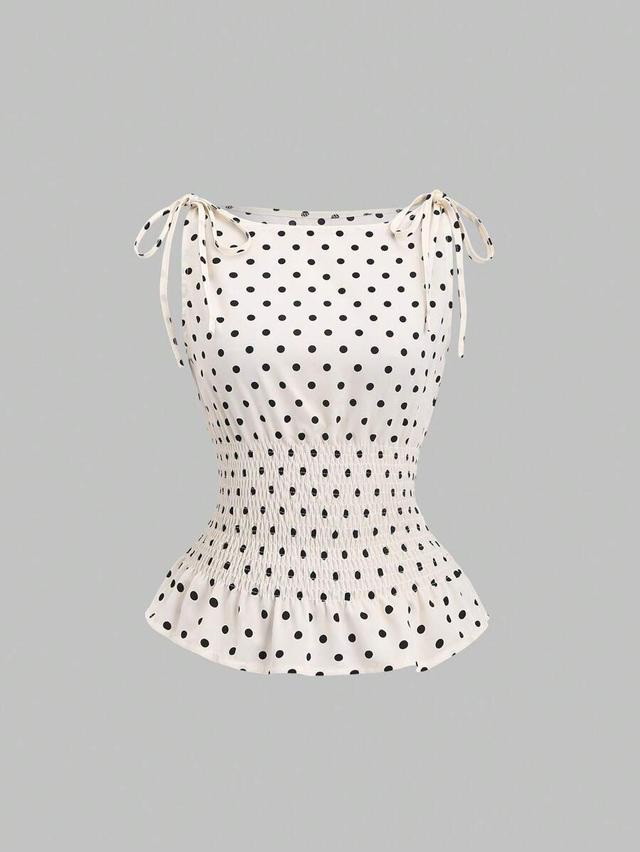 elegant polka dot bow tie shoulder tank top