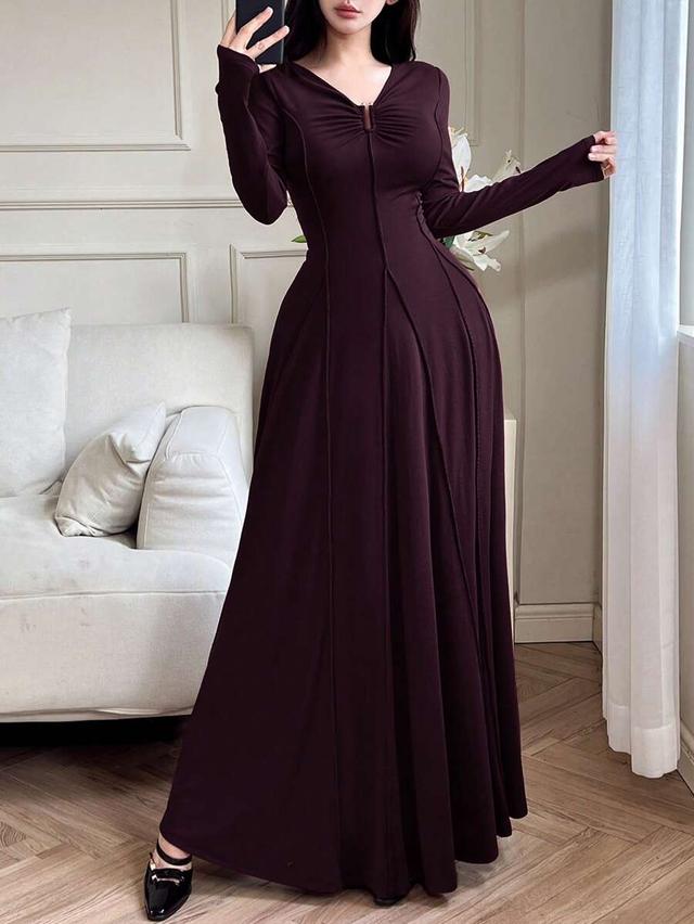 feyla women's elegant solid color waist cinched dress