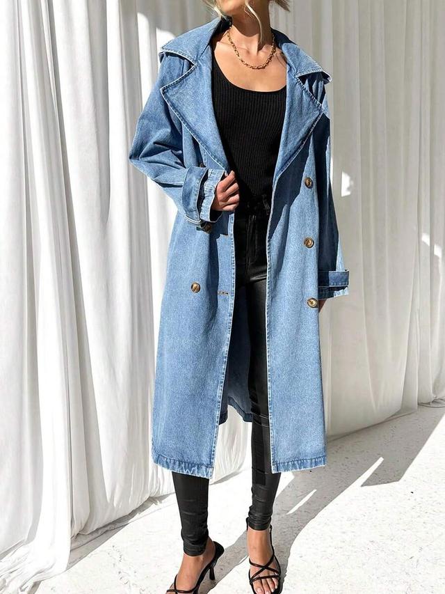 oversized double breasted denim maxi coat