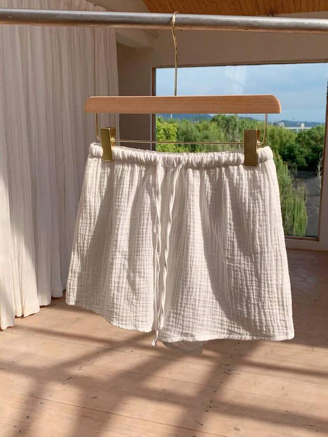 comfortcana cotton solid color drawstring waist loose texture white shorts