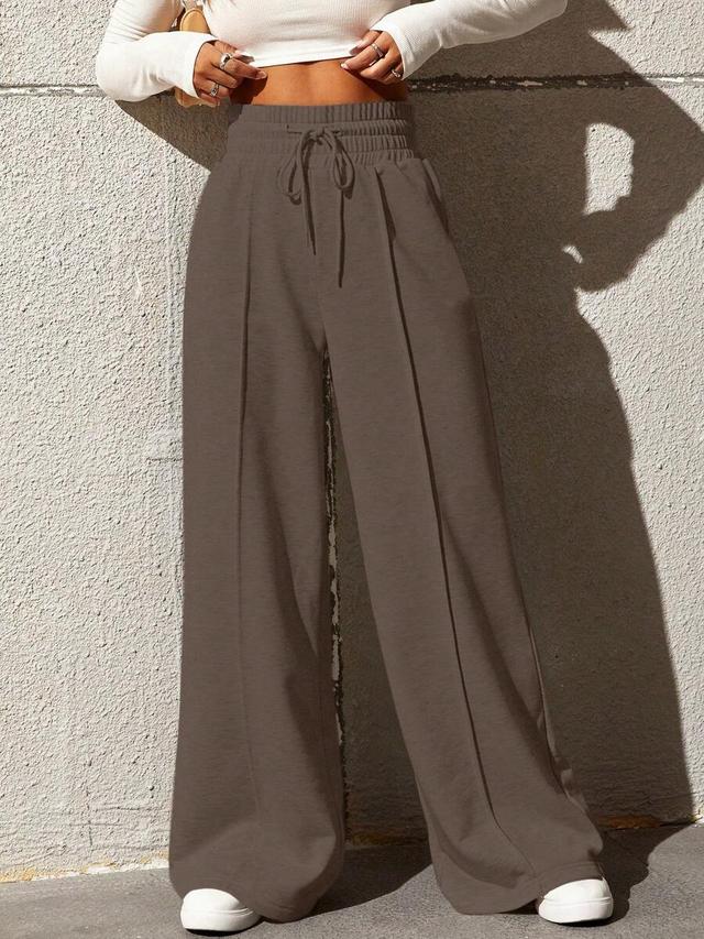 brown drawstring waist wide leg sweatpants