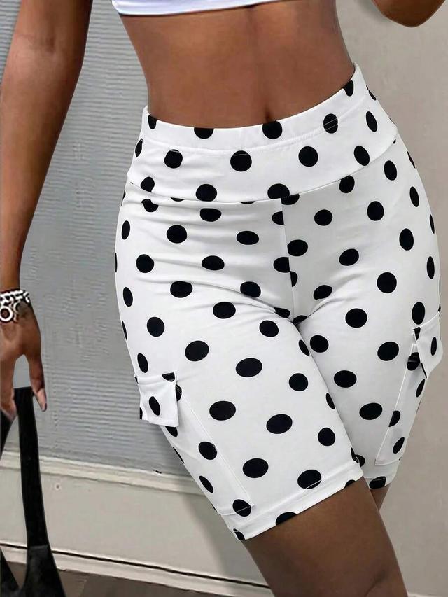 polka dot high waist cargo cycling shorts