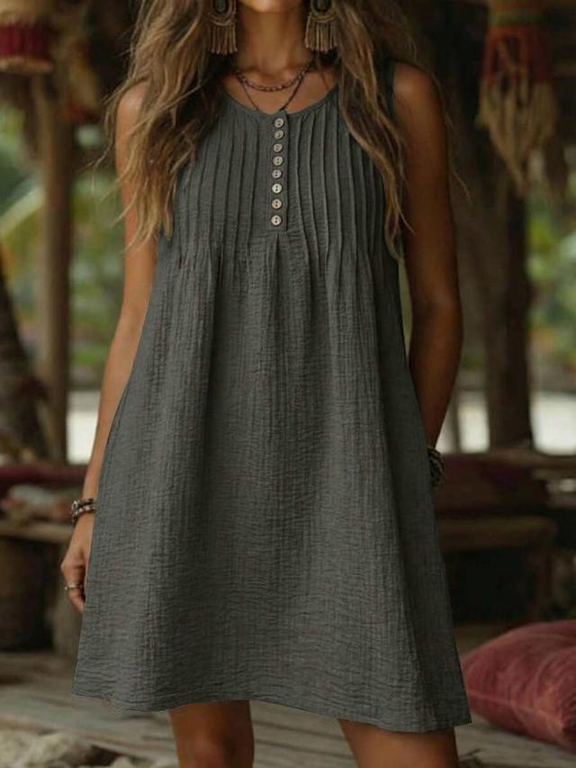 zayelia women's sleeveless linen-like button-front shift dress
