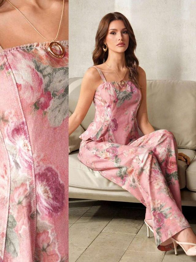 selenza women's printed camisole denim top date floral pink