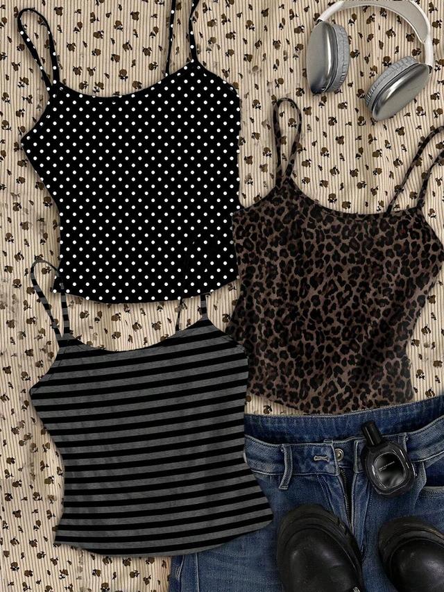 black polka dot striped camisole top