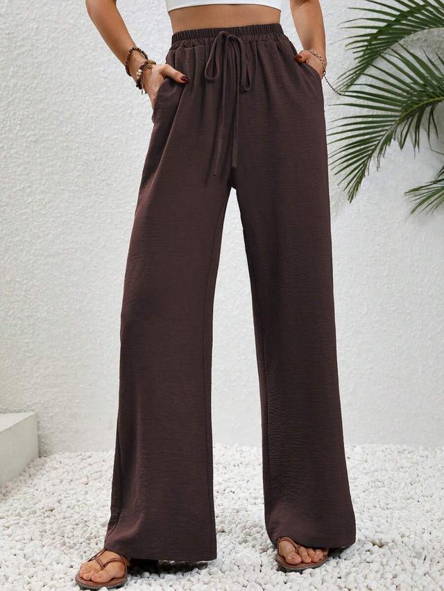 brown knot waist wide leg trousers