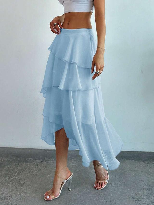 firerie layered ruffle hem flared skirt