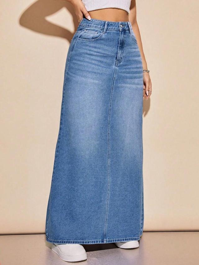 flexra casual washed extra long a-line denim skirt