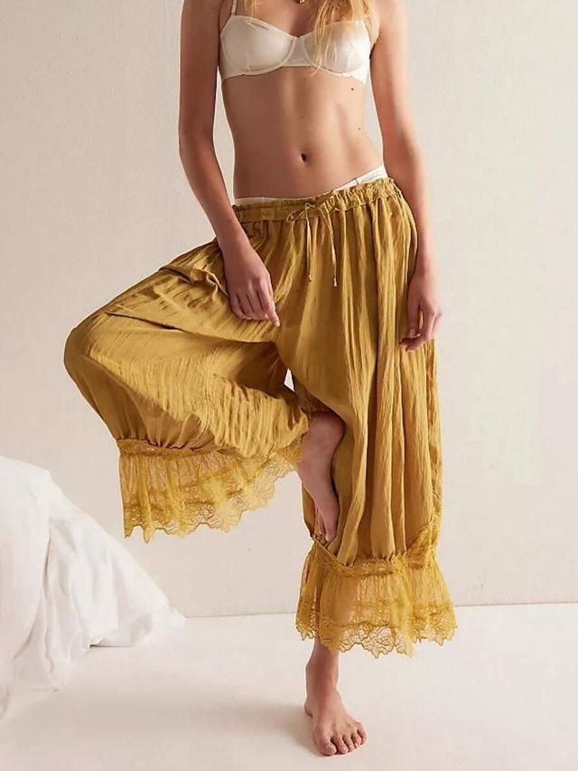 mustard yellow lace trim ruffle bloomers trousers