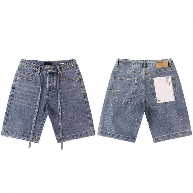 rhinestone embellished straight leg denim shorts