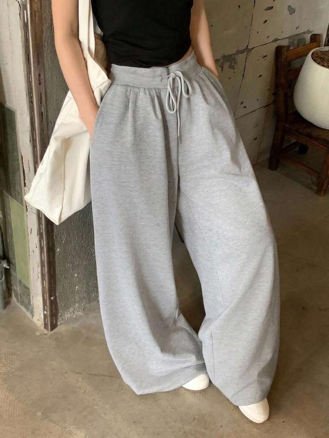 solid color loose pleated long sweatpants