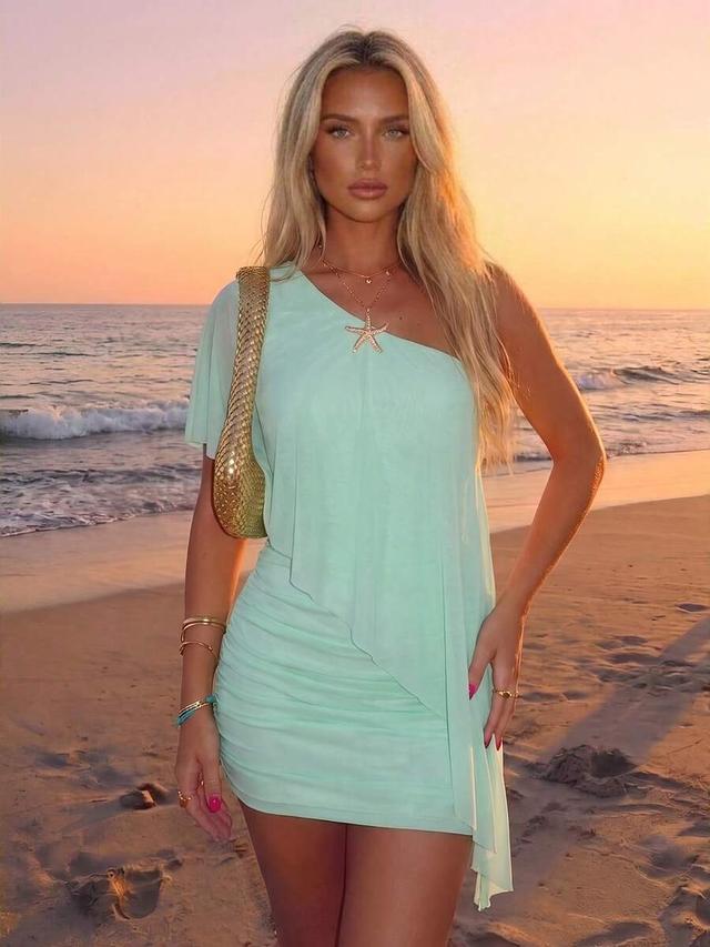 mint green one-shoulder mini beach dress