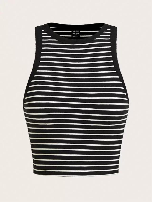 black and white striped ribbed racerback tank top
