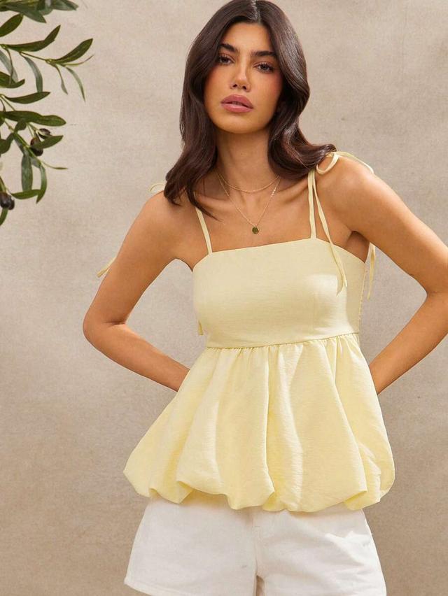 yellow bow tie strap bubble hem cami top