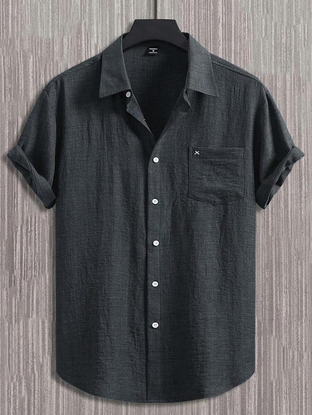 charcoal grey short sleeve casual button-up shirt