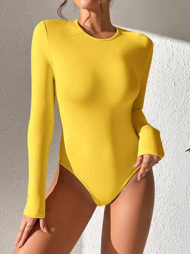 solid yellow slim fit long sleeve bodysuit