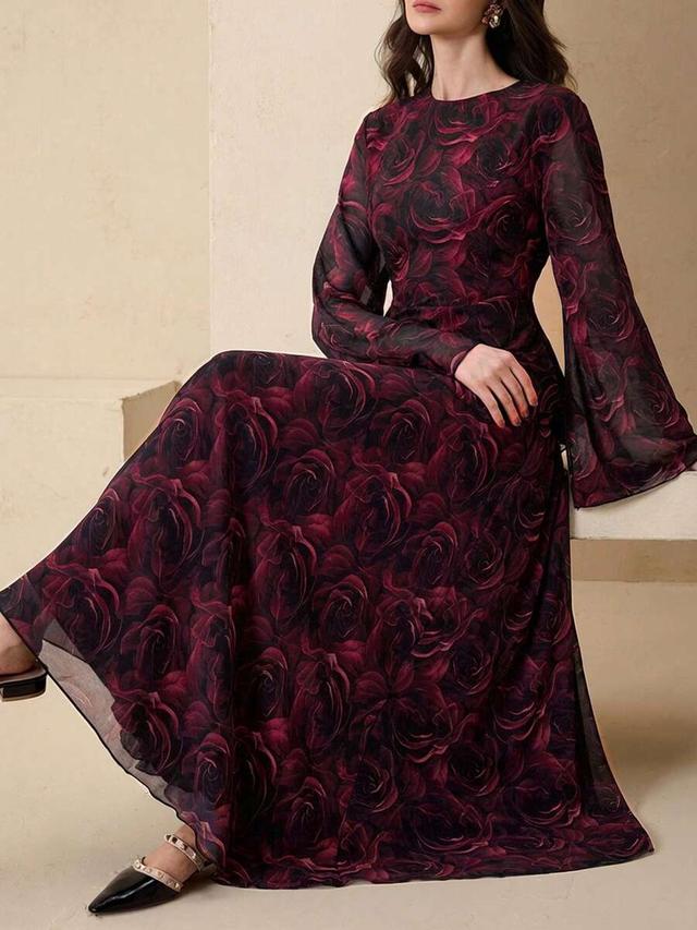 graceveil elegant floral print chiffon dress with tie waist