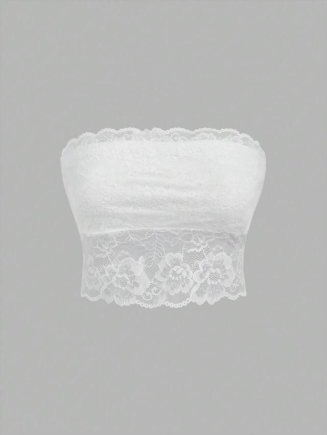 white floral lace bandeau tube top