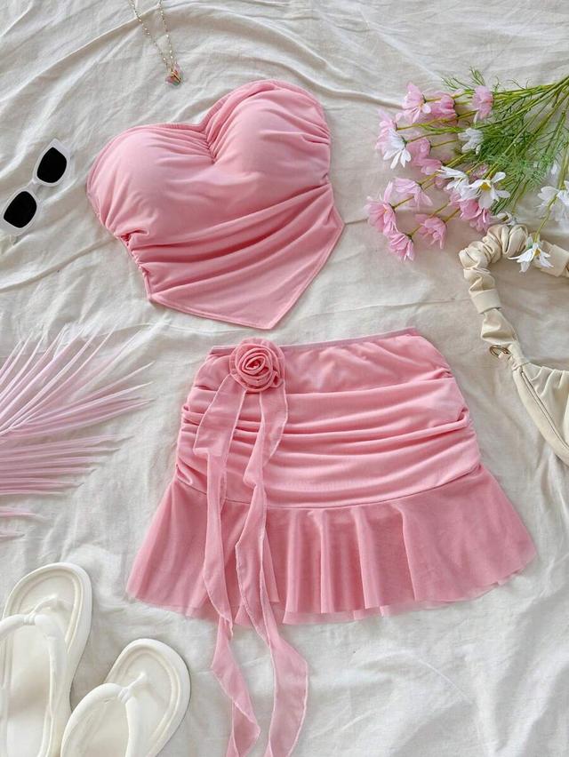 soleia pink floral tube top and mini skirt set