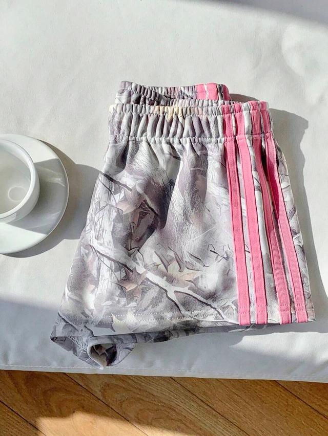 branch print patchwork knit casual gym shorts