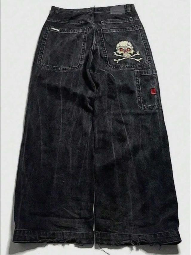 men's y2k graphic embroidery baggy vintage wash denim jeans